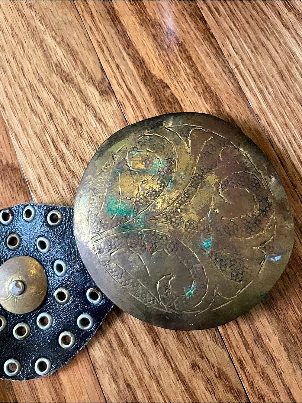 Vintage 70s 80s Moroccan Leather Grommet Disc Belt Black Western Medallion Belt - Picture 7 of 11
